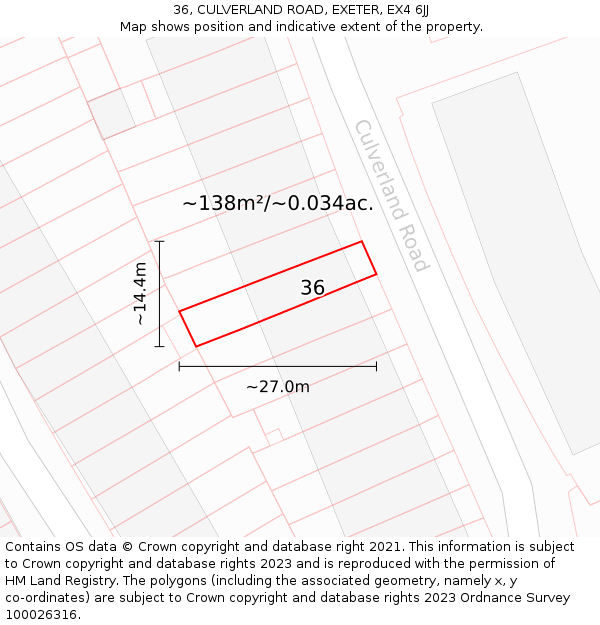 36, CULVERLAND ROAD, EXETER, EX4 6JJ: Plot and title map