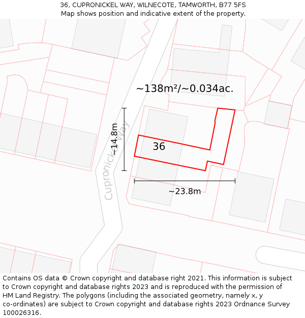 36, CUPRONICKEL WAY, WILNECOTE, TAMWORTH, B77 5FS: Plot and title map