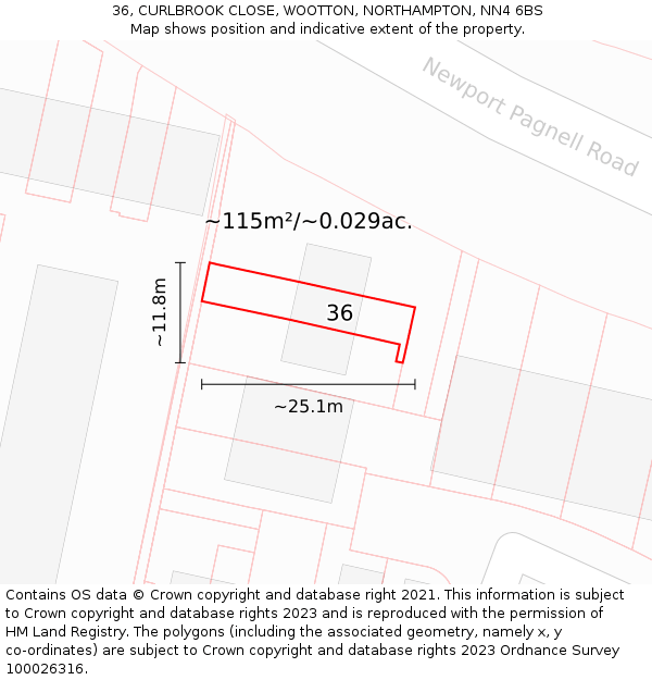 36, CURLBROOK CLOSE, WOOTTON, NORTHAMPTON, NN4 6BS: Plot and title map