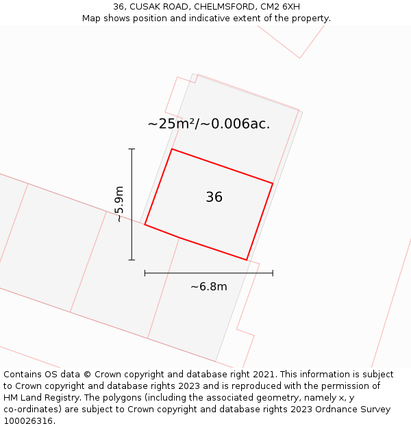 36, CUSAK ROAD, CHELMSFORD, CM2 6XH: Plot and title map