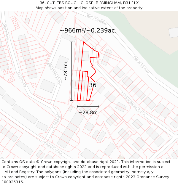 36, CUTLERS ROUGH CLOSE, BIRMINGHAM, B31 1LX: Plot and title map