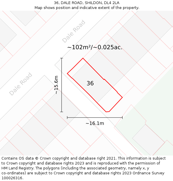 36, DALE ROAD, SHILDON, DL4 2LA: Plot and title map