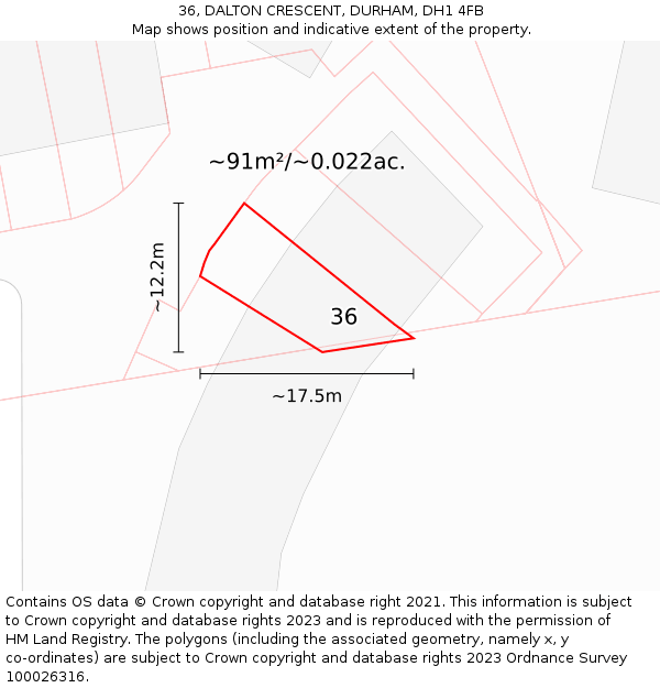 36, DALTON CRESCENT, DURHAM, DH1 4FB: Plot and title map