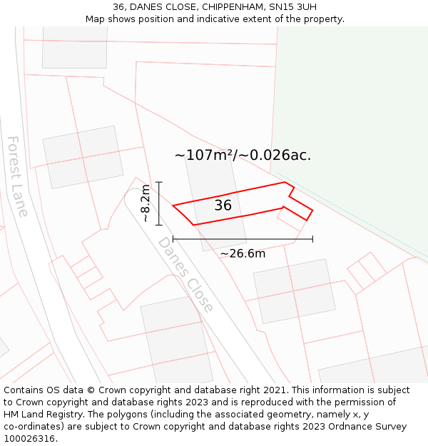 36, DANES CLOSE, CHIPPENHAM, SN15 3UH: Plot and title map