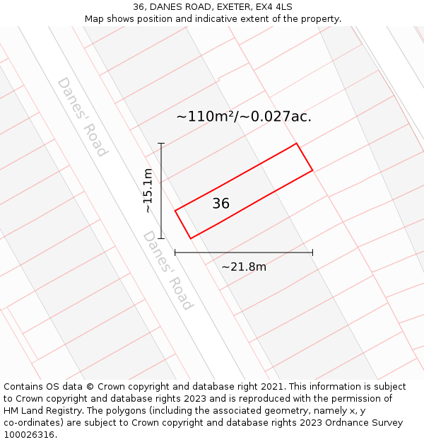36, DANES ROAD, EXETER, EX4 4LS: Plot and title map