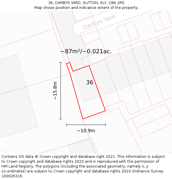 36, DARBYS YARD, SUTTON, ELY, CB6 2RS: Plot and title map