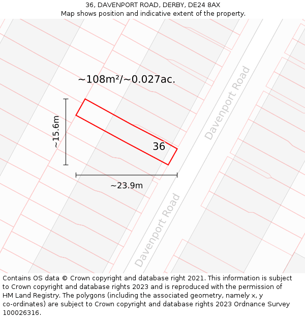 36, DAVENPORT ROAD, DERBY, DE24 8AX: Plot and title map