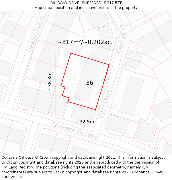 36, DAVY DRIVE, SHEFFORD, SG17 5ZF: Plot and title map