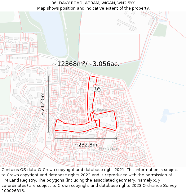 36, DAVY ROAD, ABRAM, WIGAN, WN2 5YX: Plot and title map