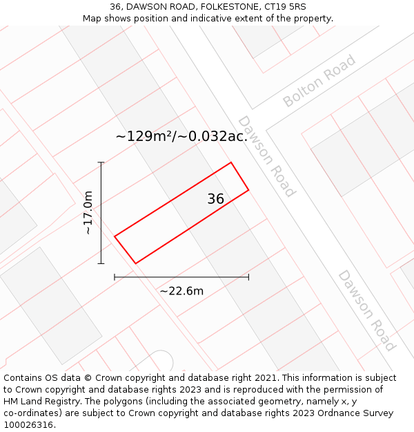 36, DAWSON ROAD, FOLKESTONE, CT19 5RS: Plot and title map