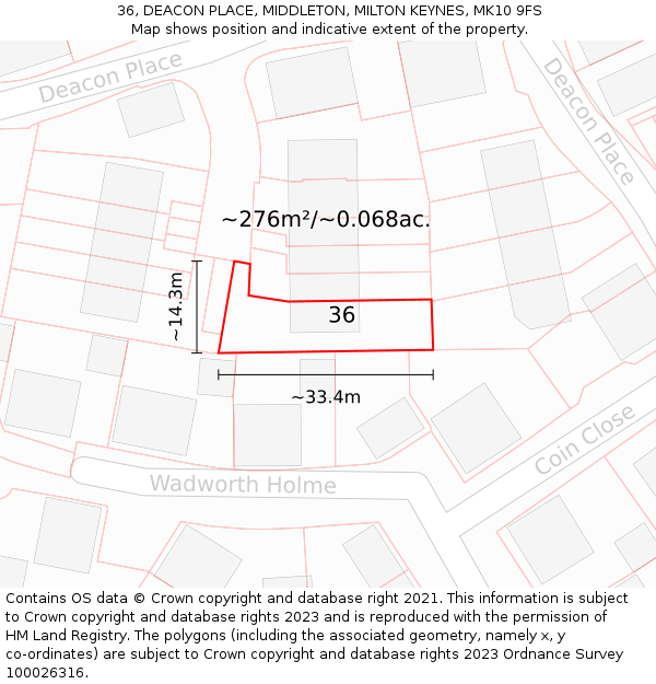 36, DEACON PLACE, MIDDLETON, MILTON KEYNES, MK10 9FS: Plot and title map