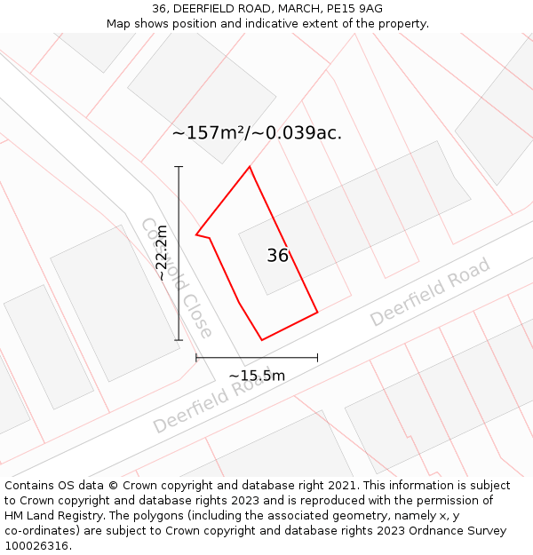 36, DEERFIELD ROAD, MARCH, PE15 9AG: Plot and title map
