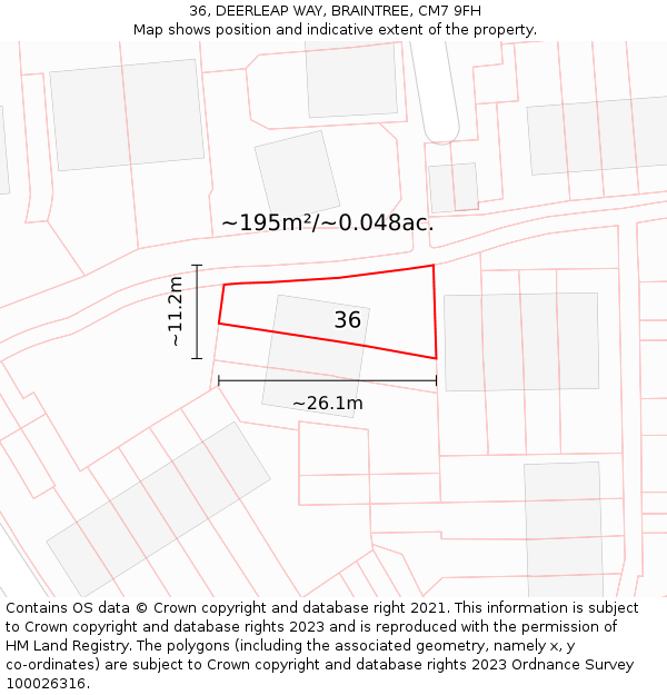 36, DEERLEAP WAY, BRAINTREE, CM7 9FH: Plot and title map