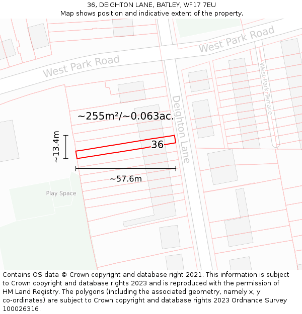 36, DEIGHTON LANE, BATLEY, WF17 7EU: Plot and title map
