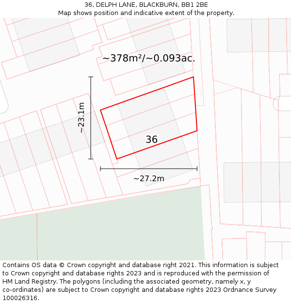 36, DELPH LANE, BLACKBURN, BB1 2BE: Plot and title map