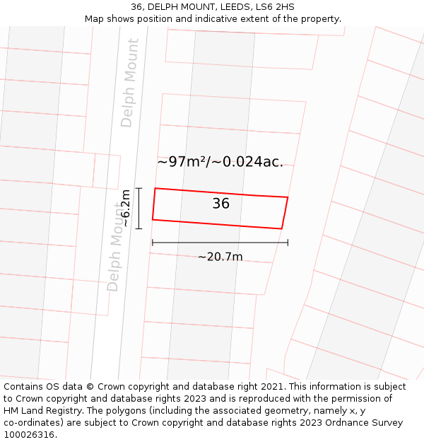36, DELPH MOUNT, LEEDS, LS6 2HS: Plot and title map
