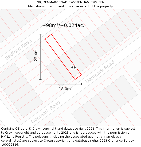 36, DENMARK ROAD, TWICKENHAM, TW2 5EN: Plot and title map