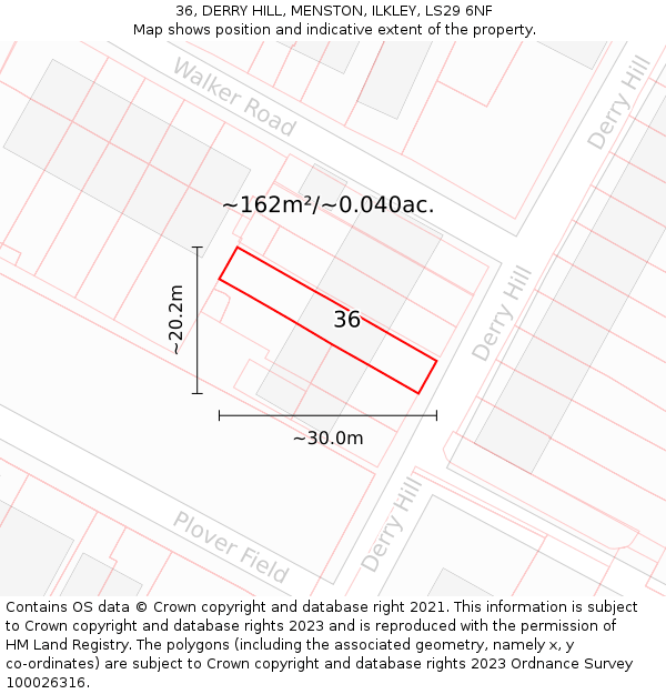 36, DERRY HILL, MENSTON, ILKLEY, LS29 6NF: Plot and title map