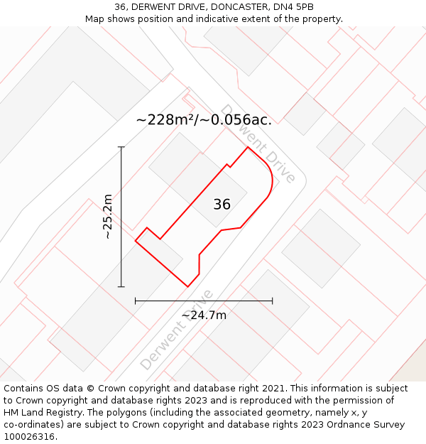 36, DERWENT DRIVE, DONCASTER, DN4 5PB: Plot and title map