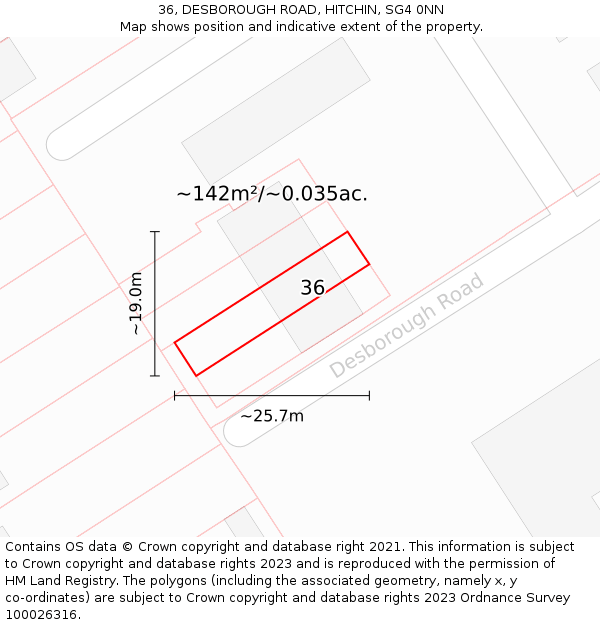 36, DESBOROUGH ROAD, HITCHIN, SG4 0NN: Plot and title map