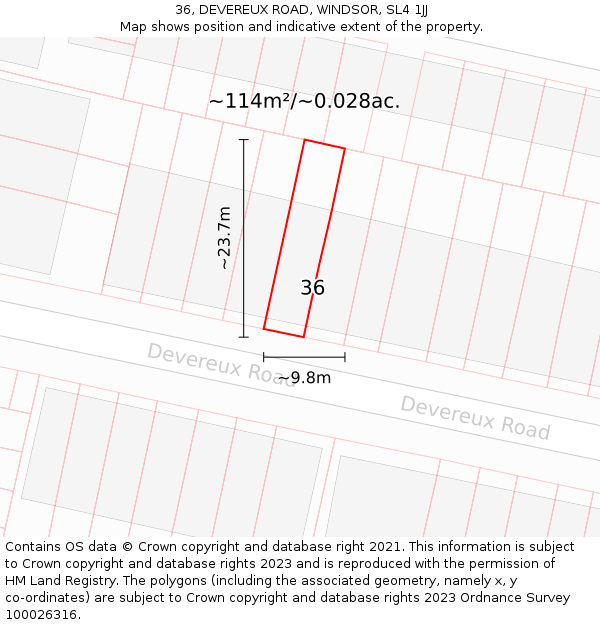 36, DEVEREUX ROAD, WINDSOR, SL4 1JJ: Plot and title map