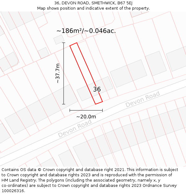 36, DEVON ROAD, SMETHWICK, B67 5EJ: Plot and title map