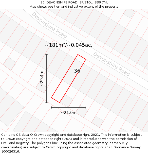 36, DEVONSHIRE ROAD, BRISTOL, BS6 7NL: Plot and title map