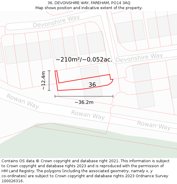 36, DEVONSHIRE WAY, FAREHAM, PO14 3AQ: Plot and title map