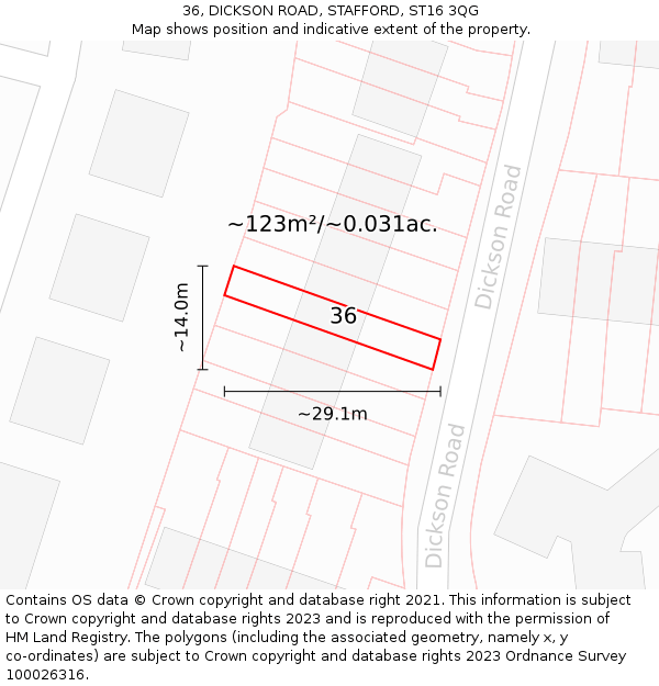36, DICKSON ROAD, STAFFORD, ST16 3QG: Plot and title map