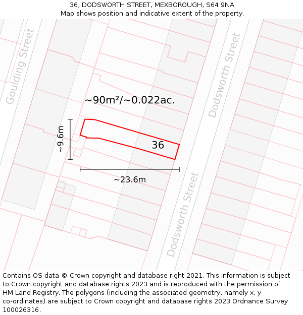 36, DODSWORTH STREET, MEXBOROUGH, S64 9NA: Plot and title map