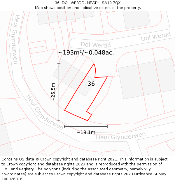 36, DOL WERDD, NEATH, SA10 7QX: Plot and title map