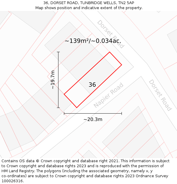 36, DORSET ROAD, TUNBRIDGE WELLS, TN2 5AP: Plot and title map