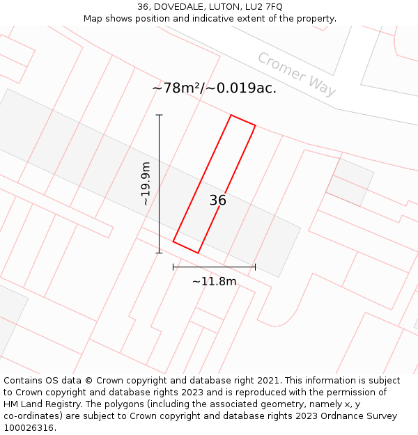 36, DOVEDALE, LUTON, LU2 7FQ: Plot and title map