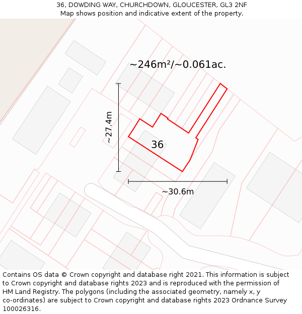 36, DOWDING WAY, CHURCHDOWN, GLOUCESTER, GL3 2NF: Plot and title map