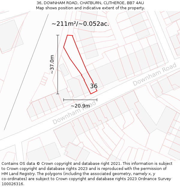 36, DOWNHAM ROAD, CHATBURN, CLITHEROE, BB7 4AU: Plot and title map