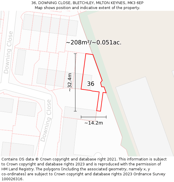 36, DOWNING CLOSE, BLETCHLEY, MILTON KEYNES, MK3 6EP: Plot and title map