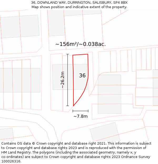 36, DOWNLAND WAY, DURRINGTON, SALISBURY, SP4 8BX: Plot and title map