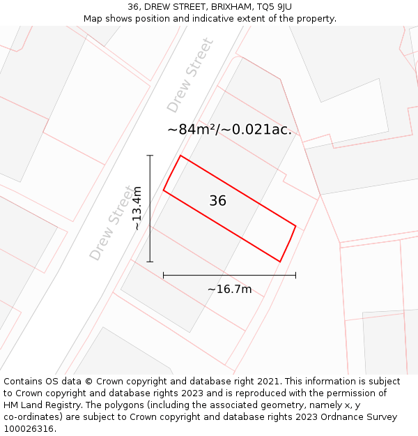 36, DREW STREET, BRIXHAM, TQ5 9JU: Plot and title map