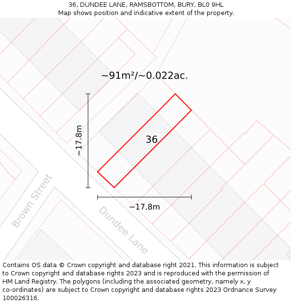 36, DUNDEE LANE, RAMSBOTTOM, BURY, BL0 9HL: Plot and title map