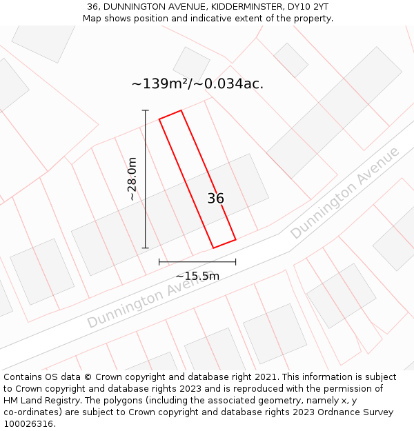 36, DUNNINGTON AVENUE, KIDDERMINSTER, DY10 2YT: Plot and title map