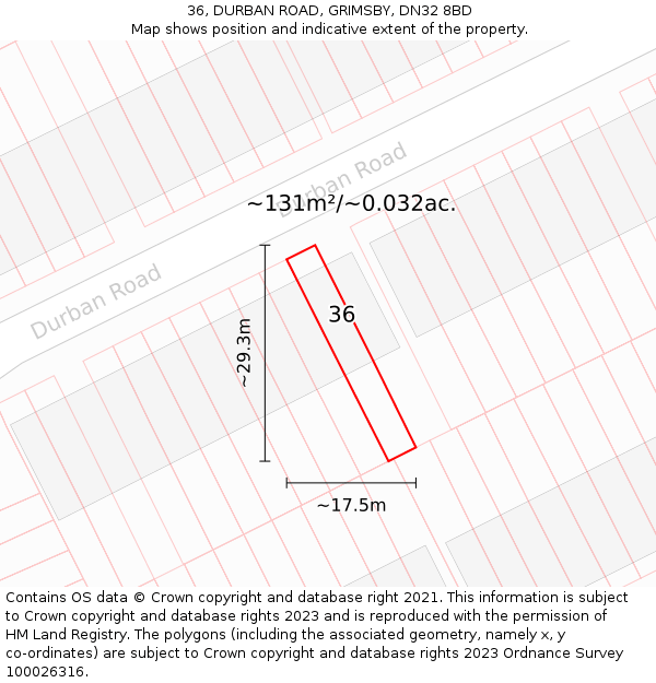 36, DURBAN ROAD, GRIMSBY, DN32 8BD: Plot and title map