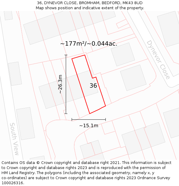 36, DYNEVOR CLOSE, BROMHAM, BEDFORD, MK43 8UD: Plot and title map