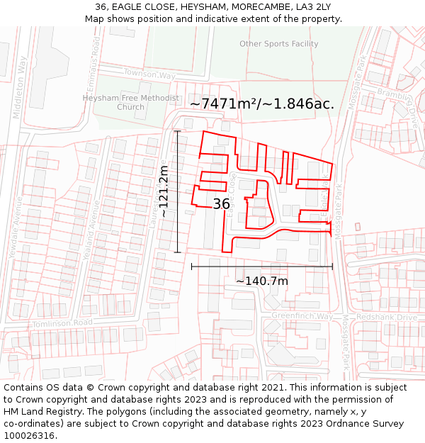 36, EAGLE CLOSE, HEYSHAM, MORECAMBE, LA3 2LY: Plot and title map