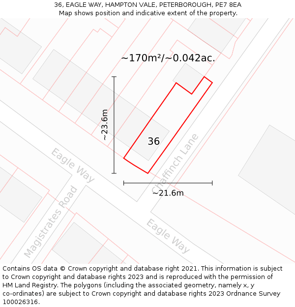 36, EAGLE WAY, HAMPTON VALE, PETERBOROUGH, PE7 8EA: Plot and title map