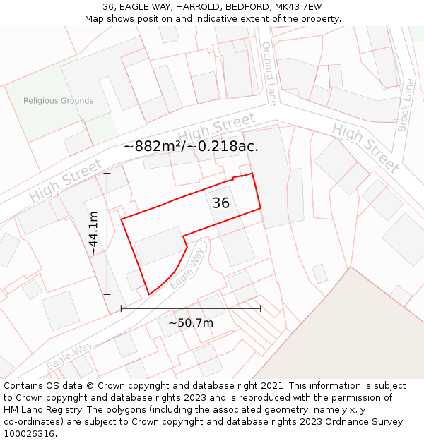 36, EAGLE WAY, HARROLD, BEDFORD, MK43 7EW: Plot and title map