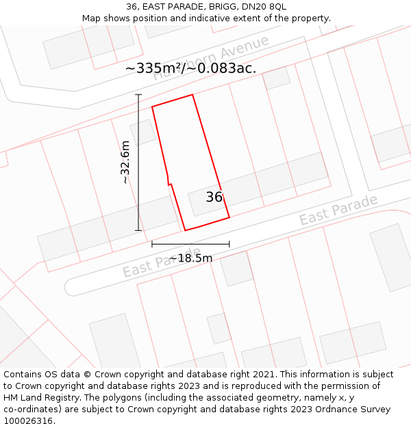 36, EAST PARADE, BRIGG, DN20 8QL: Plot and title map