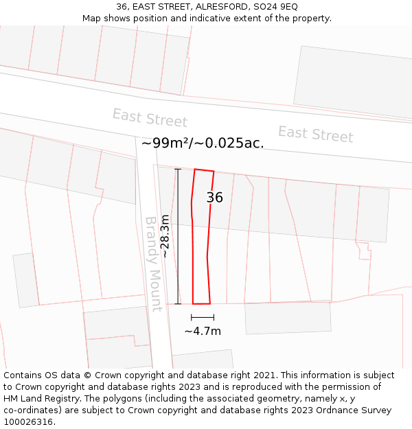 36, EAST STREET, ALRESFORD, SO24 9EQ: Plot and title map