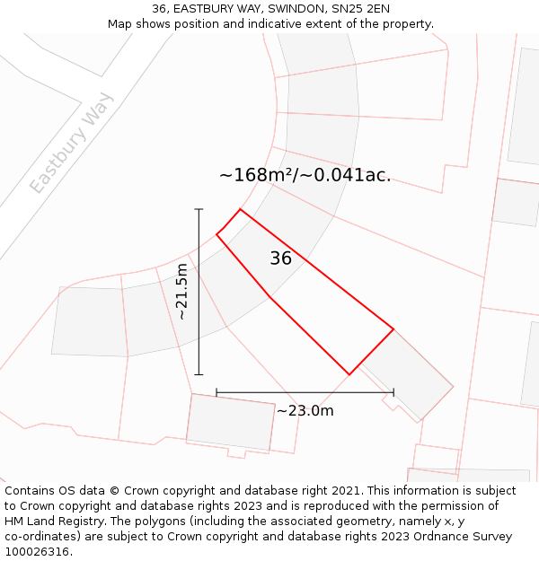 36, EASTBURY WAY, SWINDON, SN25 2EN: Plot and title map