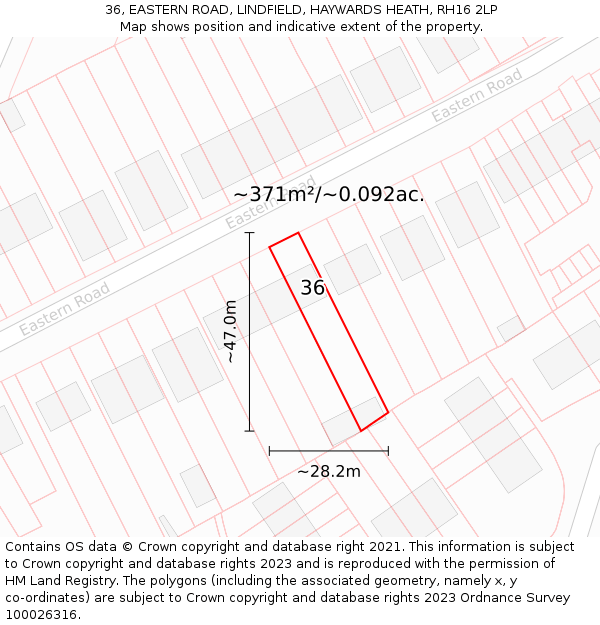 36, EASTERN ROAD, LINDFIELD, HAYWARDS HEATH, RH16 2LP: Plot and title map