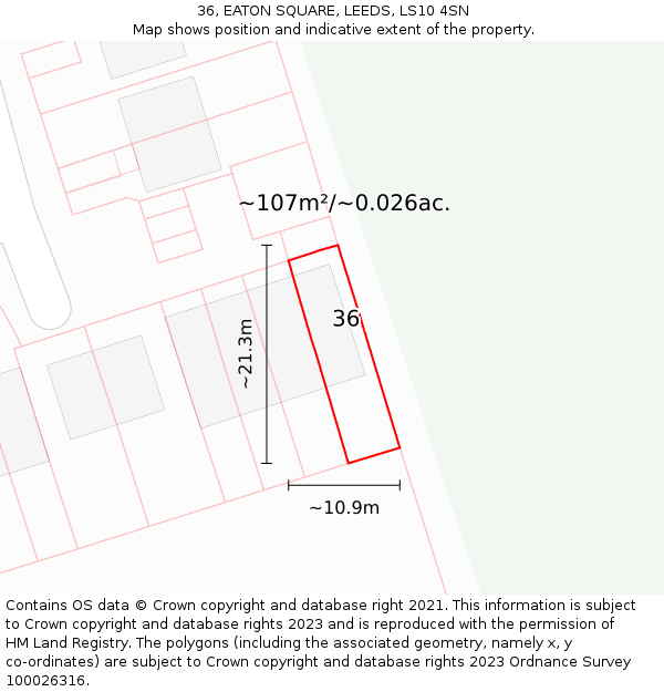 36, EATON SQUARE, LEEDS, LS10 4SN: Plot and title map